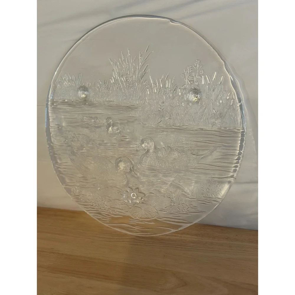 Studio Nova Walther Glas Woodland Duck Pond Scene Platter West Germany Clear